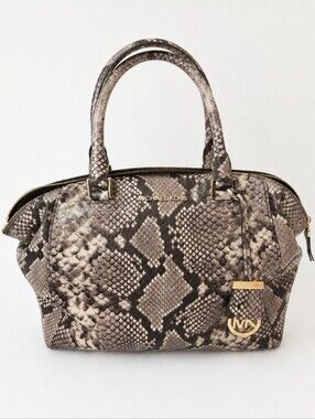 Michael Kors "Riley: Taupe and Black Snake-Print Satchel